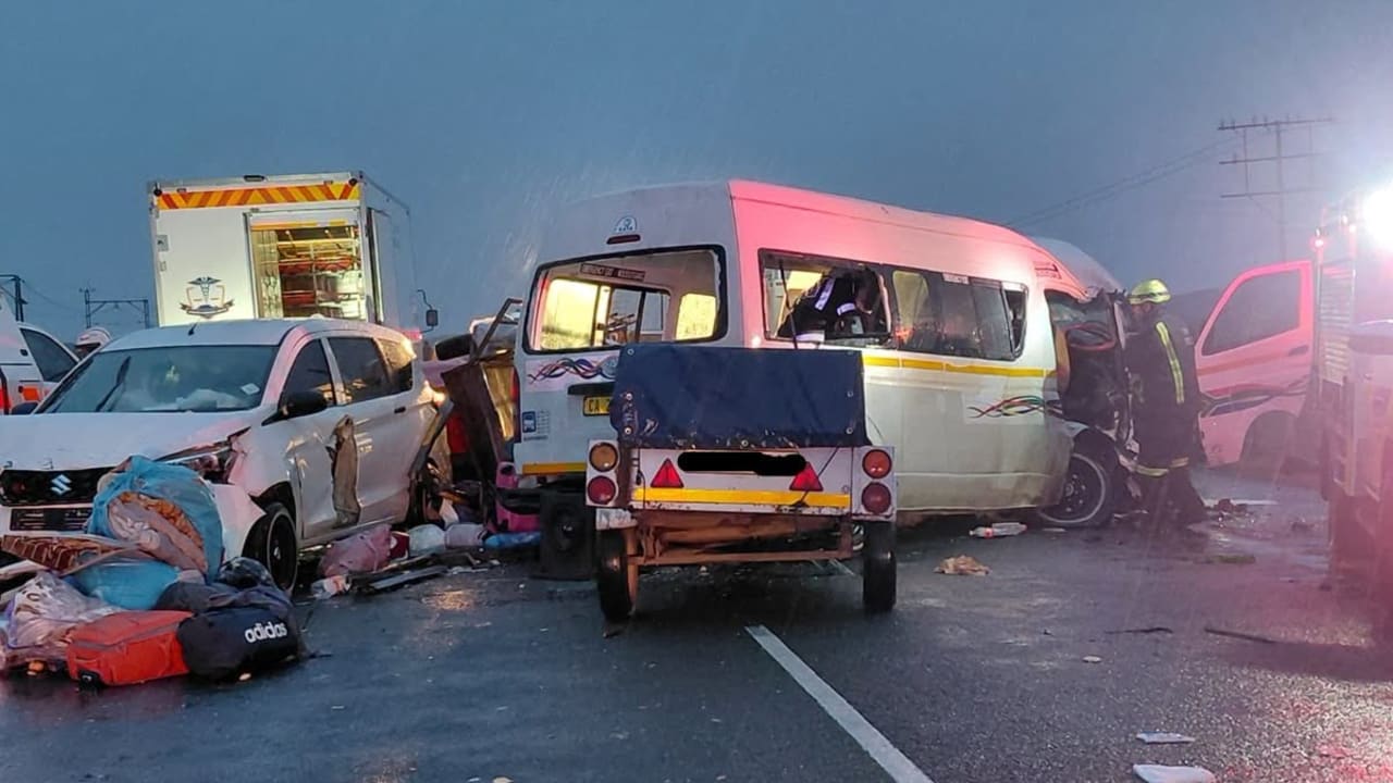 Traffic accident between two minibusses and a car on South Africa's N1 Highway, September 14, 2026.