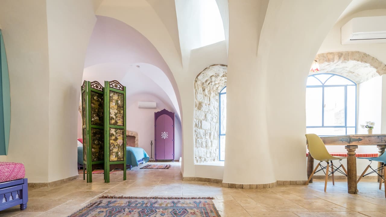 One of the Way Inn's ten guest rooms, each individually designed around a sefirah, the Kabbalistic emanations that shape the boutique hotel's color, character, and architecture.