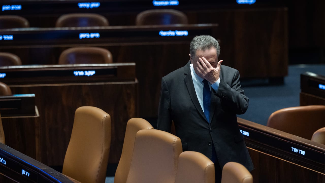 Defense Minister Israel Katz attends a plenum session and a vote on a bill to split the duties and powers currently held by the attorney general between two separate officeholders, at the assembly hall of the Knesset, the Israeli parliament in Jerusalem, July 15, 2026. 