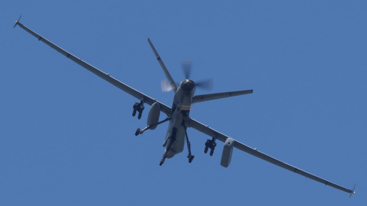 A US Air Force MQ-9 Reaper unmanned aerial vehicle flies by over the former Roosevelt Roads naval base in Ceiba, Puerto Rico, May 16, 2026.