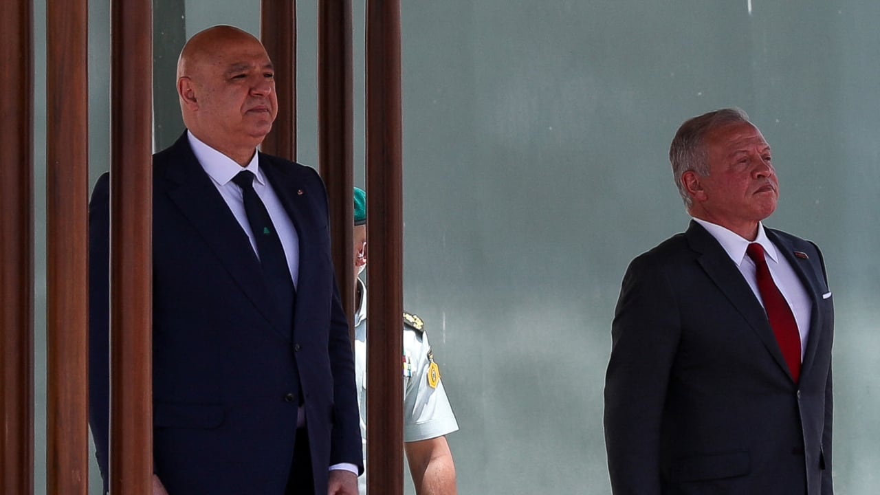Jordan's King Abdullah welcomes Lebanon's President Joseph Aoun at Marka military airport, in Amman, Jordan, June 10, 2025.