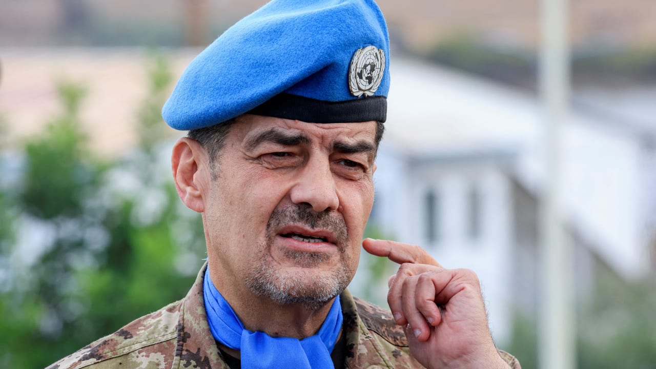 Head of Mission and Force Commander of the United Nations Interim Force in Lebanon (UNIFIL) Major General Diodato Abagnara of the Italian Army at the UNIFIL base, near Mansouri, Southern Lebanon, September 19, 2026. 