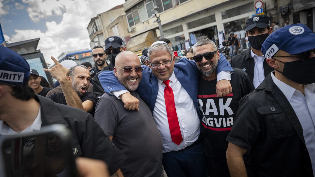 Itamar Ben-Gvir, National Security Minister and chairman of the Otzma Yehudit party tours at Htikva market, in Tel Aviv ahead of the upcoming general elections, September 18, 2026. 
