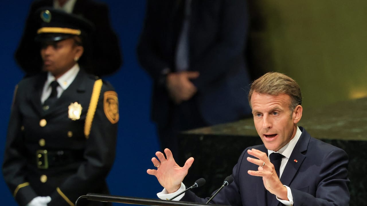 France's President Emmanuel Macron addresses the 81st United Nations General Assembly at UN headquarters in New York City, US, September 22, 2026.