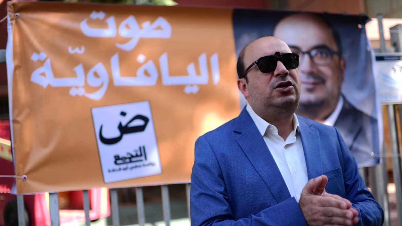 Head of the Balad party MK Sami Abu Shehadeh arrives to cast his vote a voting station, on November 1, 2022; illustrative.