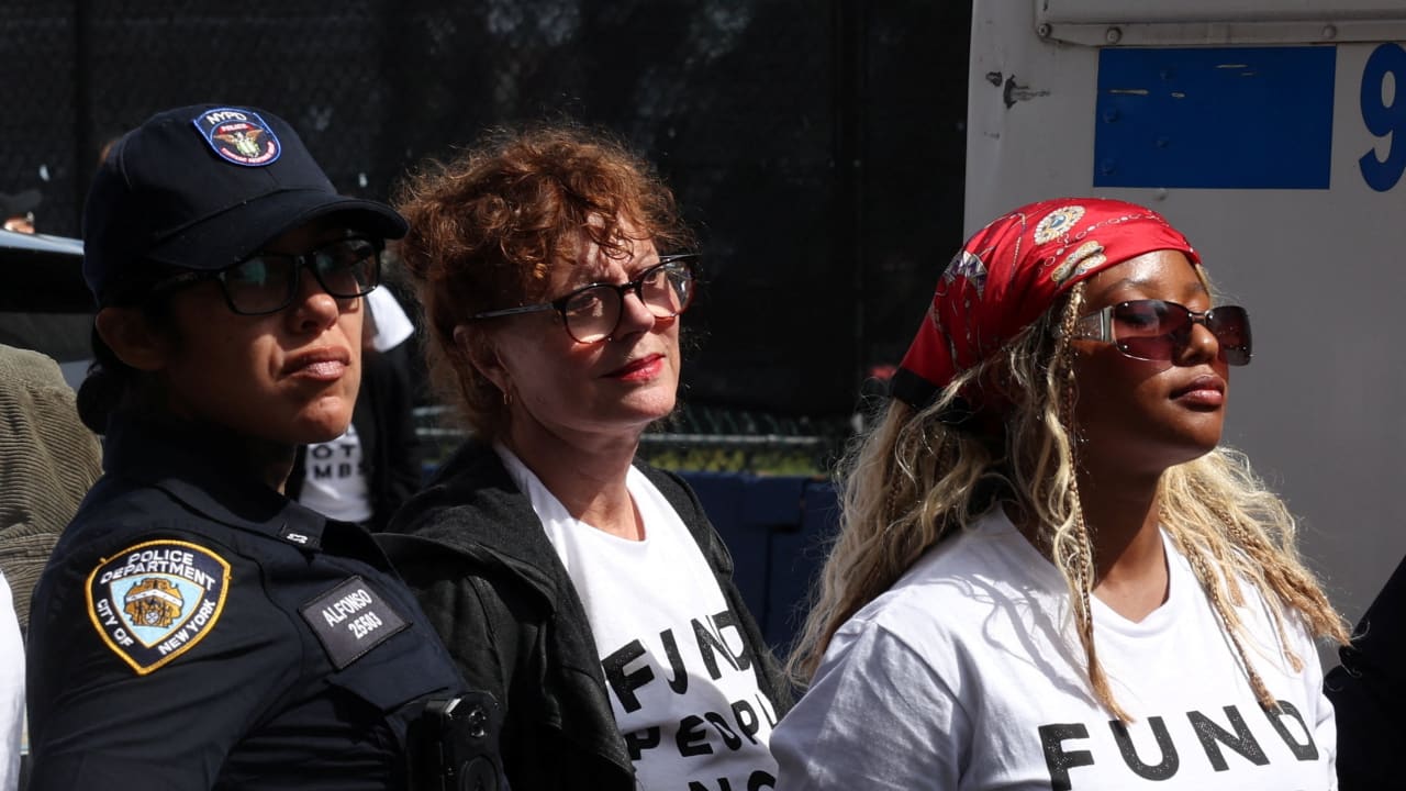 Actor Susan Sarandon is detained during a protest ahead of Israeli Prime Minister Benjamin Netanyahu's address to the United Nations 81st General Assembly in New York City, US, September 24, 2026.