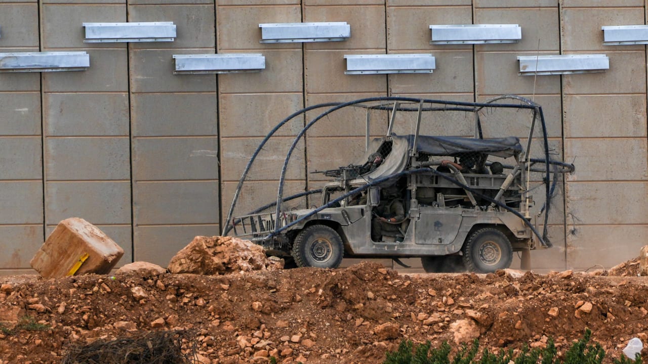Israeli soldiers patrol along the Israeli-Lebanese border, on September 28, 2026. 