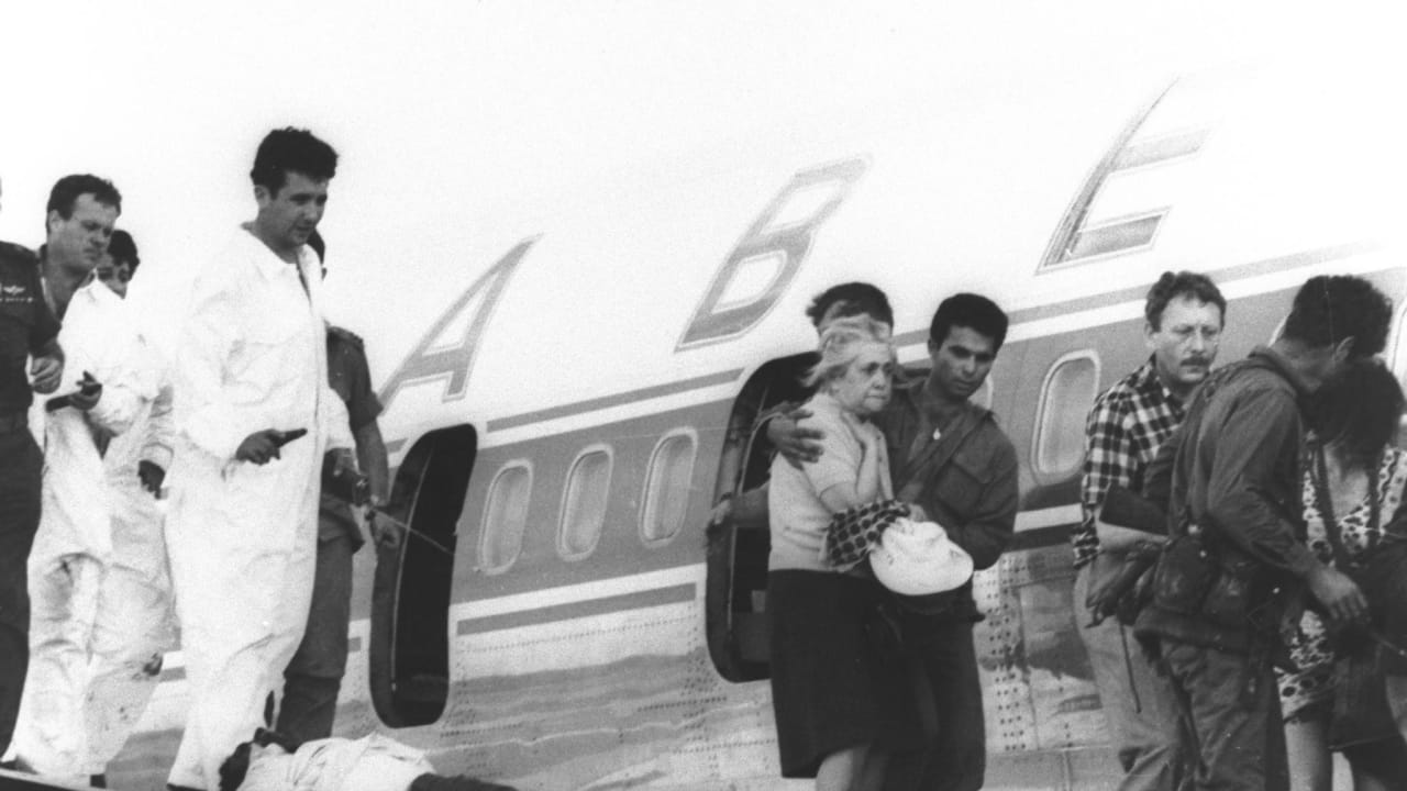 IDF "Sayeret Matkal" soldiers rescuing hostages on a "Sabena" plane at the Lod Airport. above from R to L- Danny Yatom & Ehud Barak who participated in the rescue, May 9, 1972.