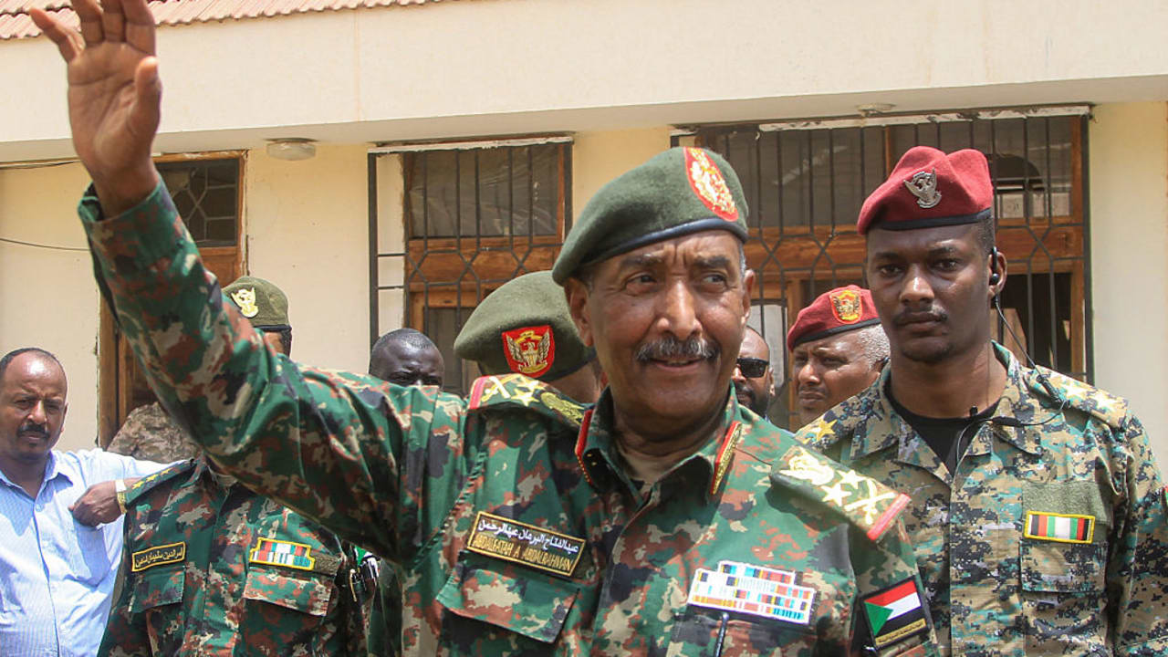 Sudan's de facto leader and army chief Abdel Fattah al-Burhan attends an event marking the 72nd anniversary of the Sudanese Army Day at the Khartoum State Legislative Council in Khartoum on August 15, 2026.