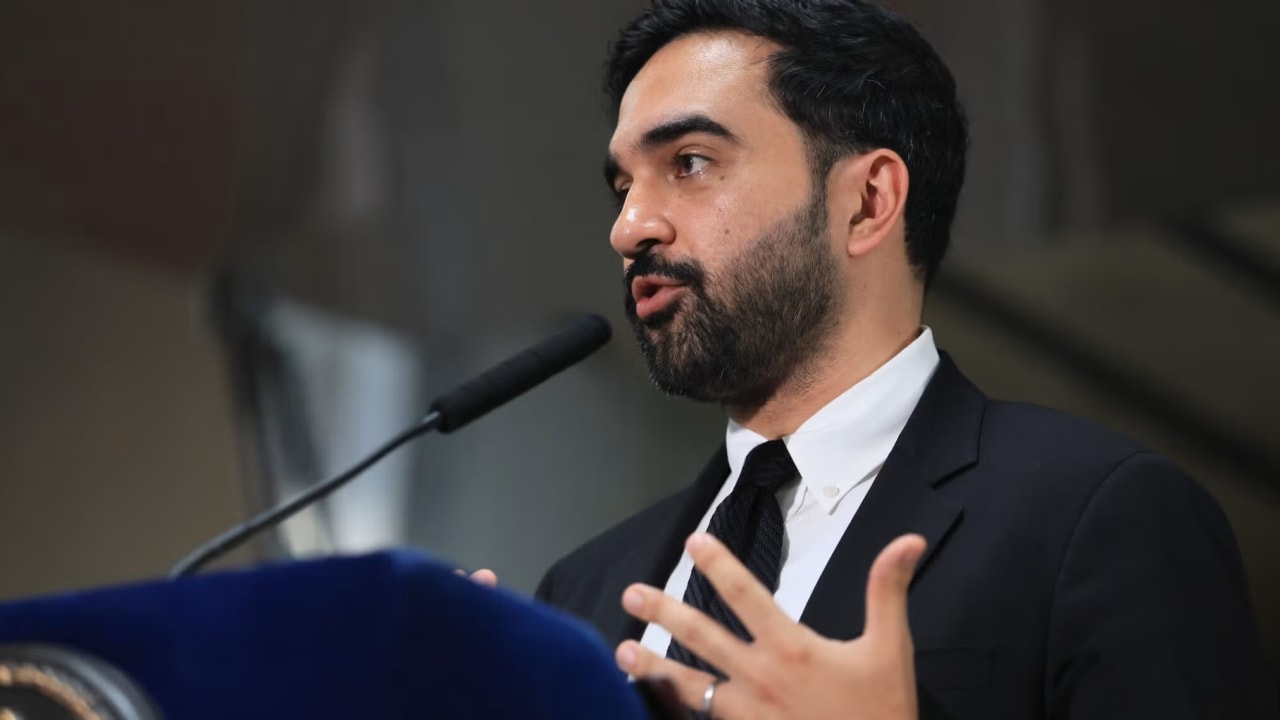 New York City Mayor Zohran Mamdani speaks at a food distribution center on July 27, 2026 in the Brooklyn borough of New York City.