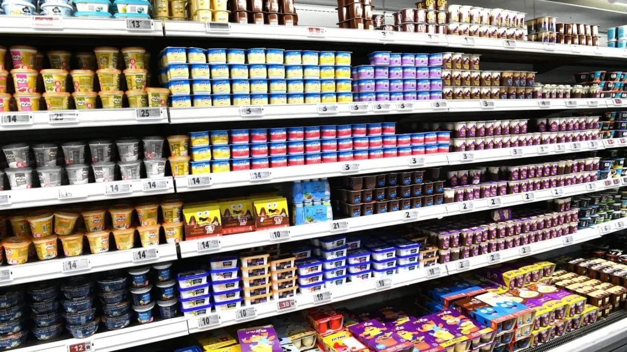 Dairy products in a supermarket, March 2026.