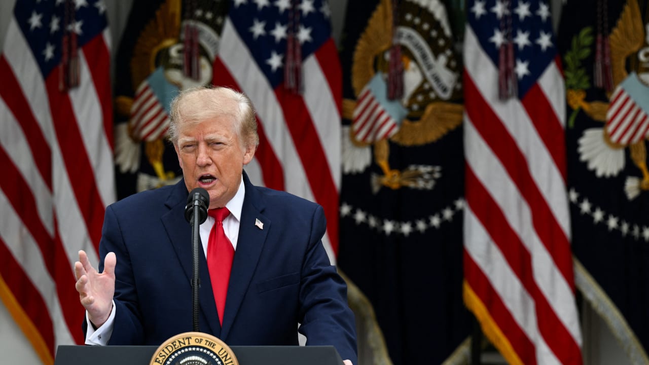 US President Donald Trump speaks as he hosts a Rose Garden lunch at the White House in Washington, DC, US, October 15, 2026.