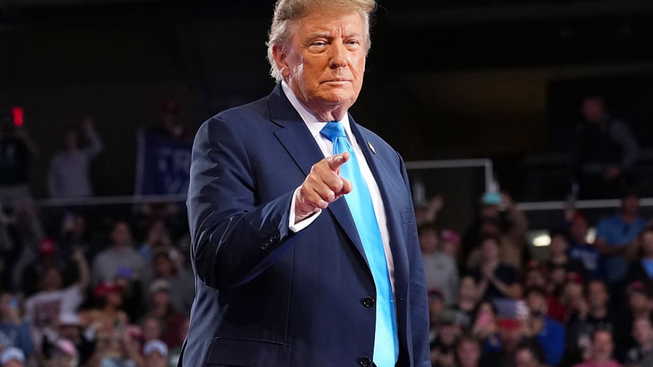 US President Donald Trump arrives to speak during a midterm rally at Truist Arena on the Northern Kentucky University campus on October 17, 2026 in Highland Heights, Kentucky.