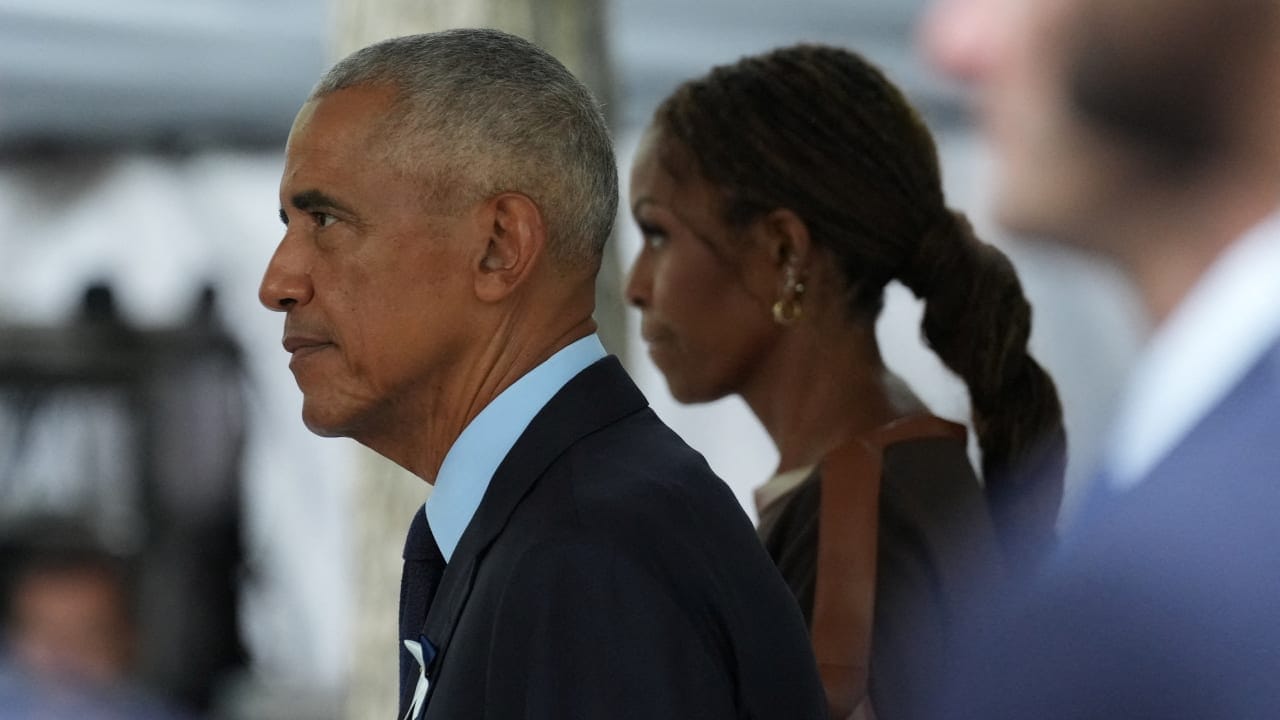 FORMER US PRESIDENT Barack Obama and wife Michelle attend the 25th-anniversary memorial of the September 11 attacks, in New York. 
