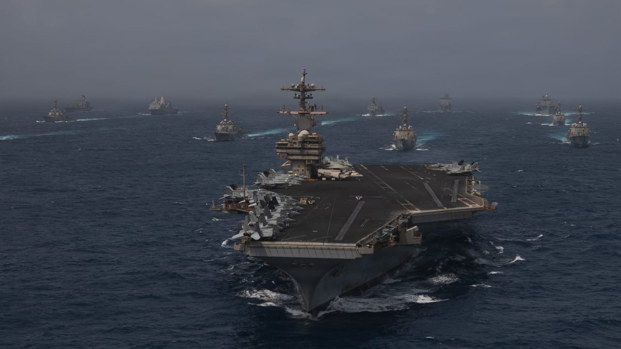 US Navy warships transit the Arabian Sea in close formation as CENTCOM forces continue to promote regional security and stability, June 30, 2026.