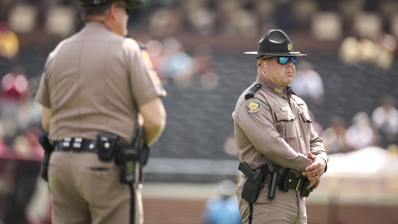 A police officer with the Florida Highway Patrol looks on before the start of a game between the Florida State Seminoles and the Kent State Golden Flashes at Doak S. Campbell Stadium on September 20, 2025 in Tallahassee, Florida; Illustrative.