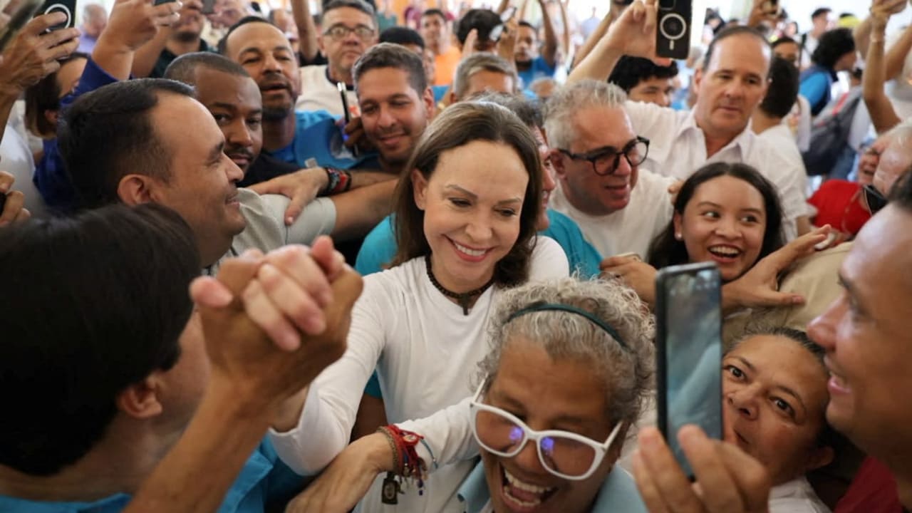 Venezuelan opposition leader Maria Corina Machado arrives at a church after returning to the country following nearly a year abroad, in Lara, Venezuela, October 25, 2026.