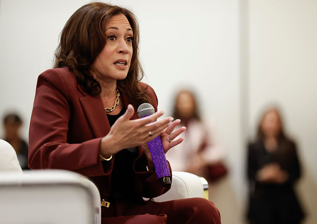 Former US vice president Kamala Harris speaks at the third annual SHE LEADS Conference at SLS Hotel on September 29, 2026 in Los Angeles, California. (photo credit: Mario Tama/Getty Images)