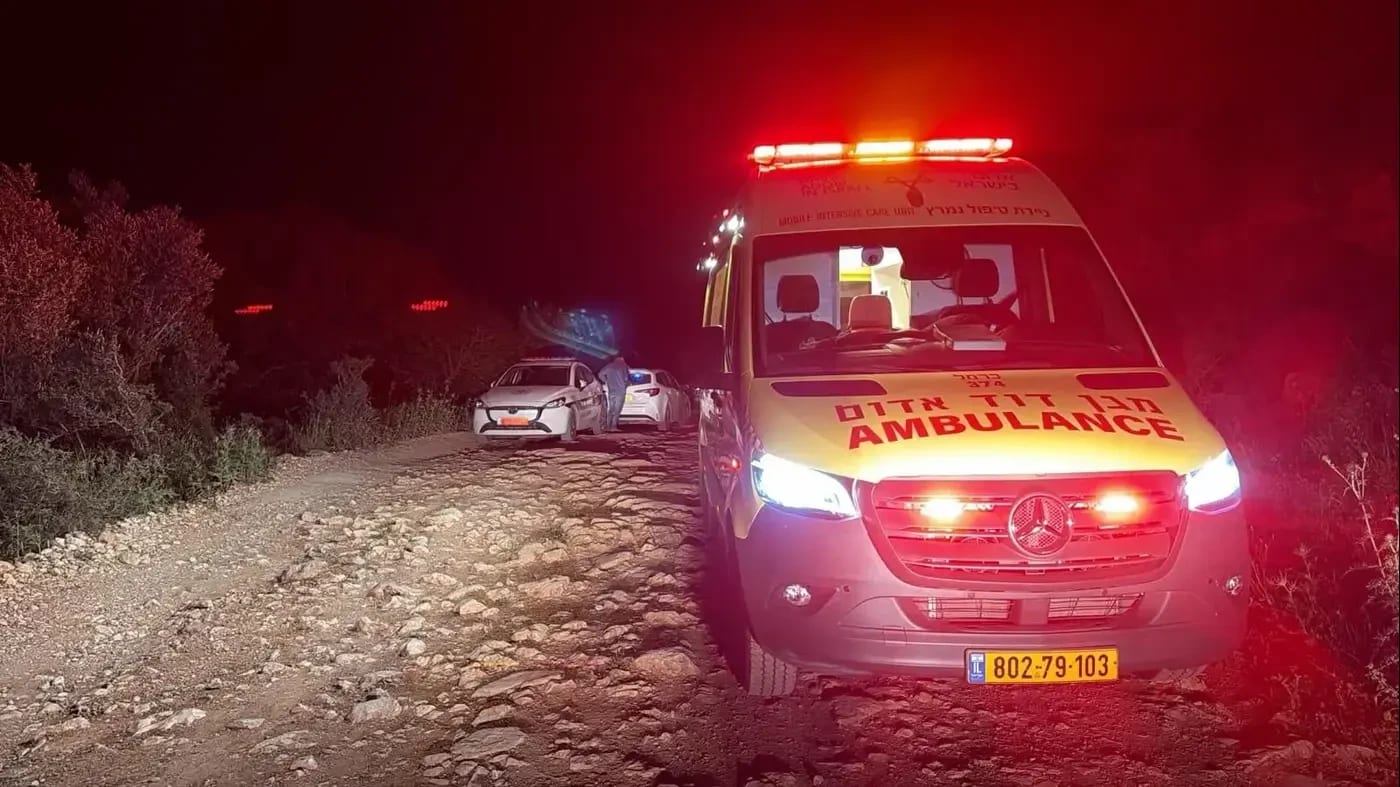 An MDA ambulance is seen near a homicide scene near Daliyat al-Carmel, where a 58-year-old businessman from the Carmel region was shot dead, April 24, 2026. (photo credit: MAGEN DAVID ADOM)