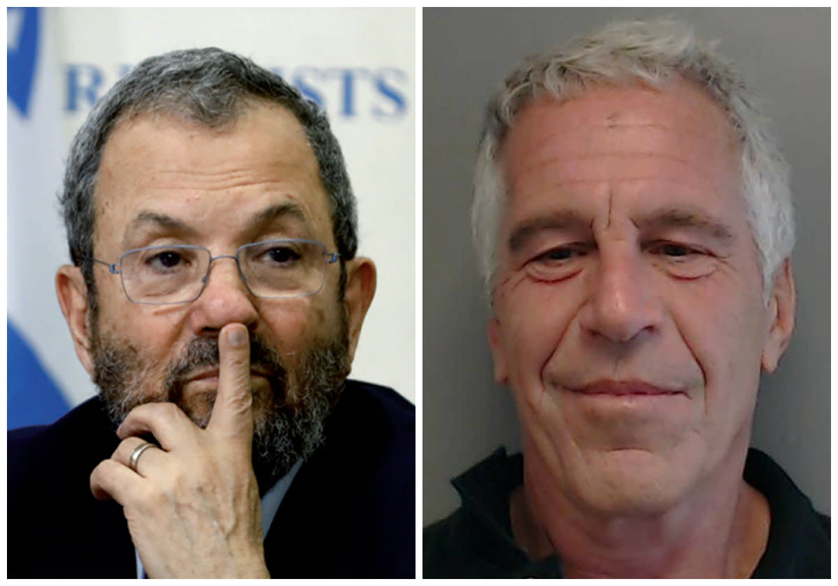 Ehud Barak and Jeffrey Epstein (photo credit: CORINNA KERN/REUTERS)