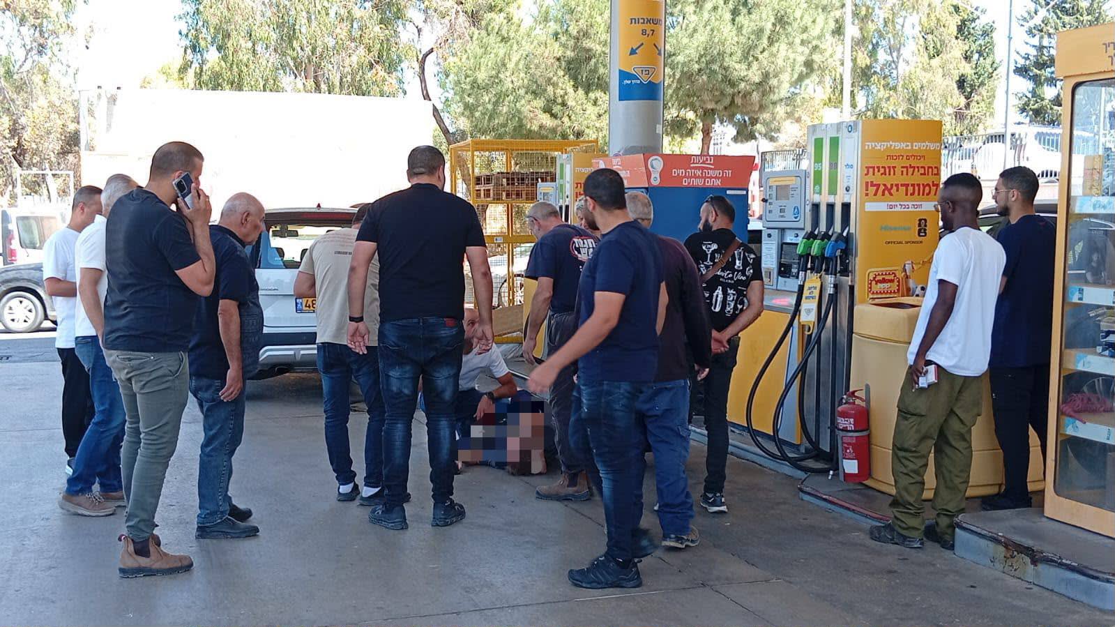 Drive-by shooting attack at Kochav Yair gas station, June 7, 2026. (photo credit: MDA)
