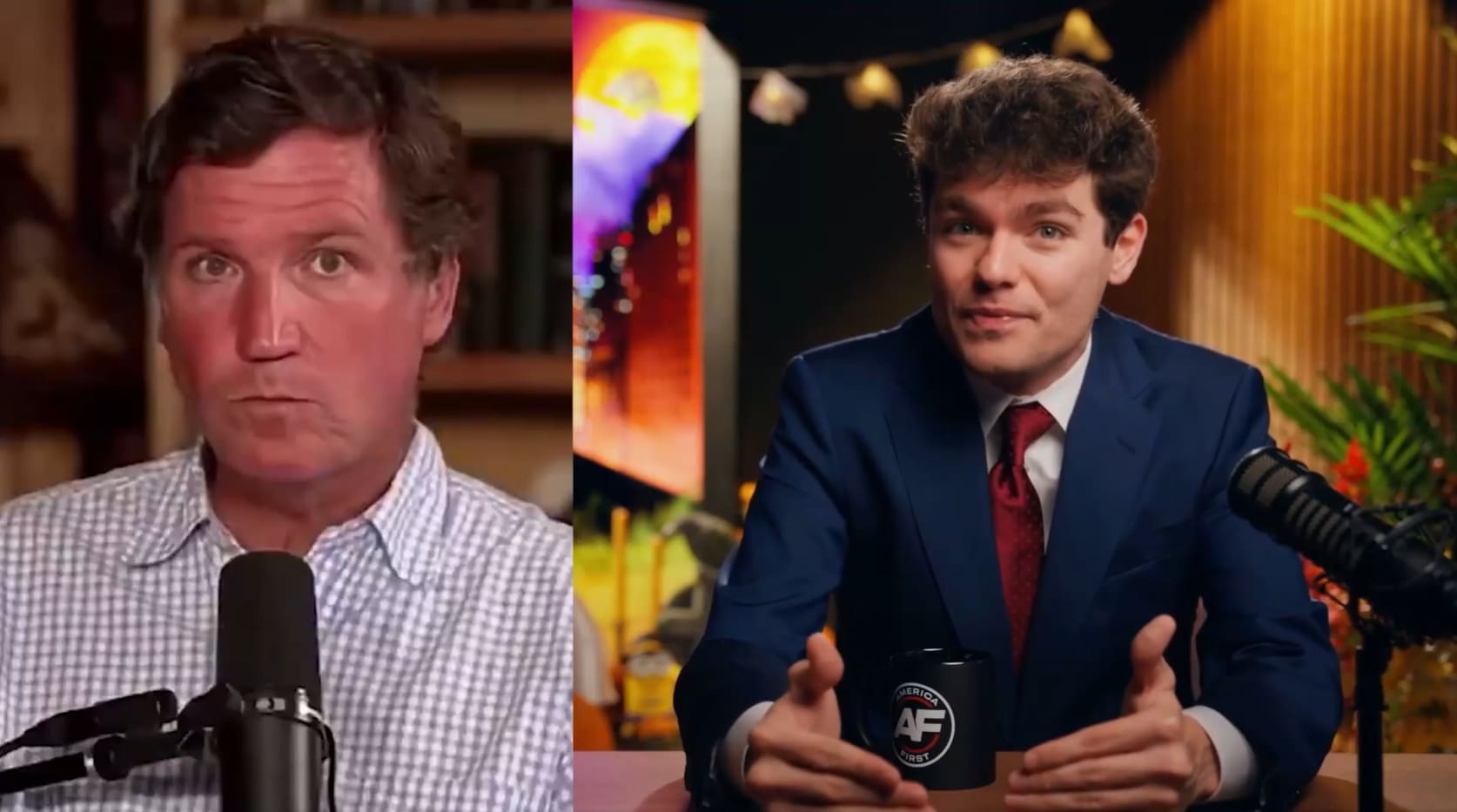 White nationalist Nick Fuentes and former Fox News host Tucker Carlson. (photo credit: Screenshot/X/@ImperiumFirst)