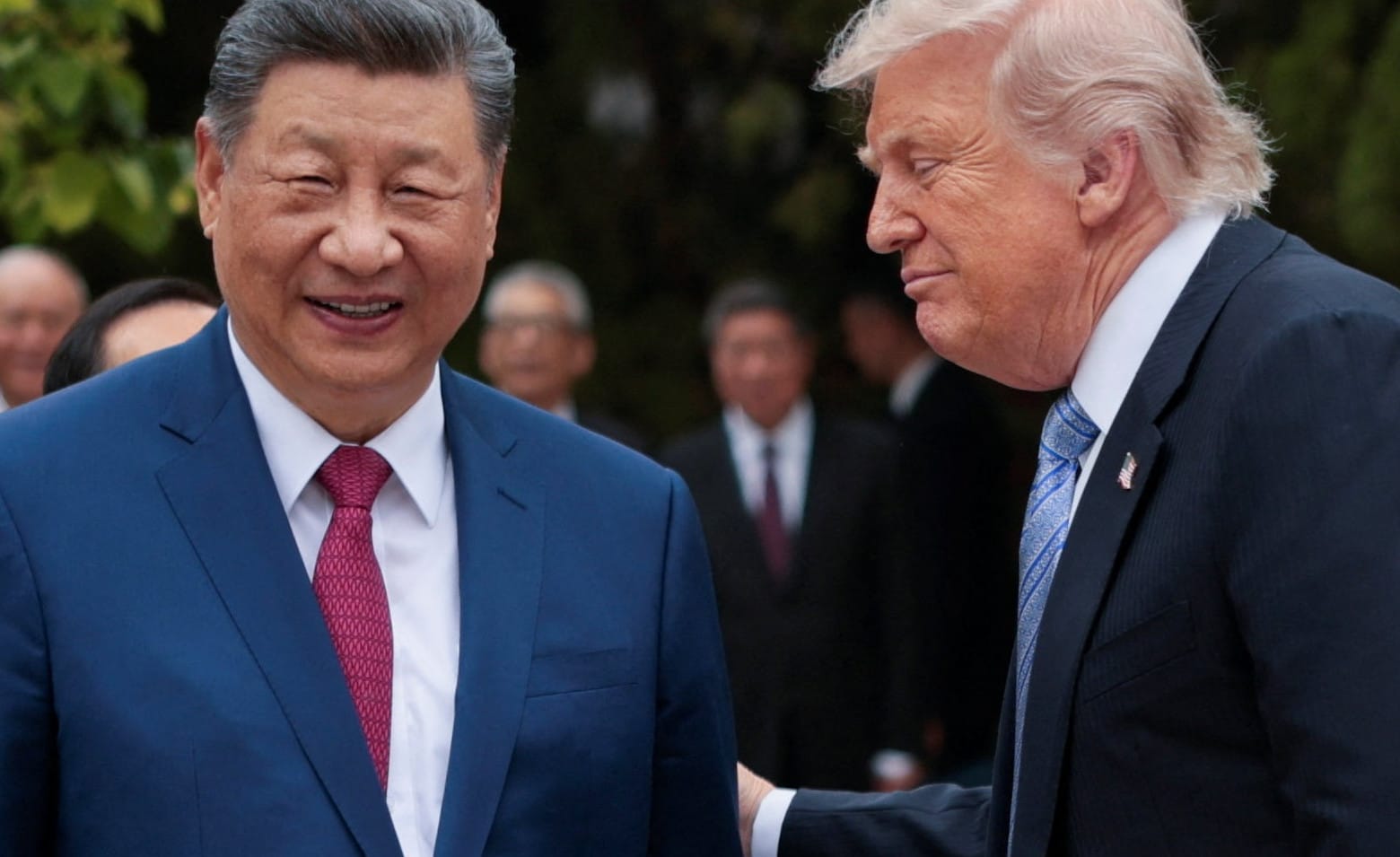 U.S. President Donald Trump speaks with Chinese President Xi Jinping while leaving after a visit to the Zhongnanhai Garden in Beijing, China, May 15, 2026. (photo credit: REUTERS/Evan Vucci)