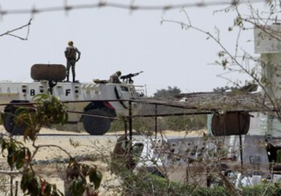 Egyptian soldiers at checkpoint  in Rafah