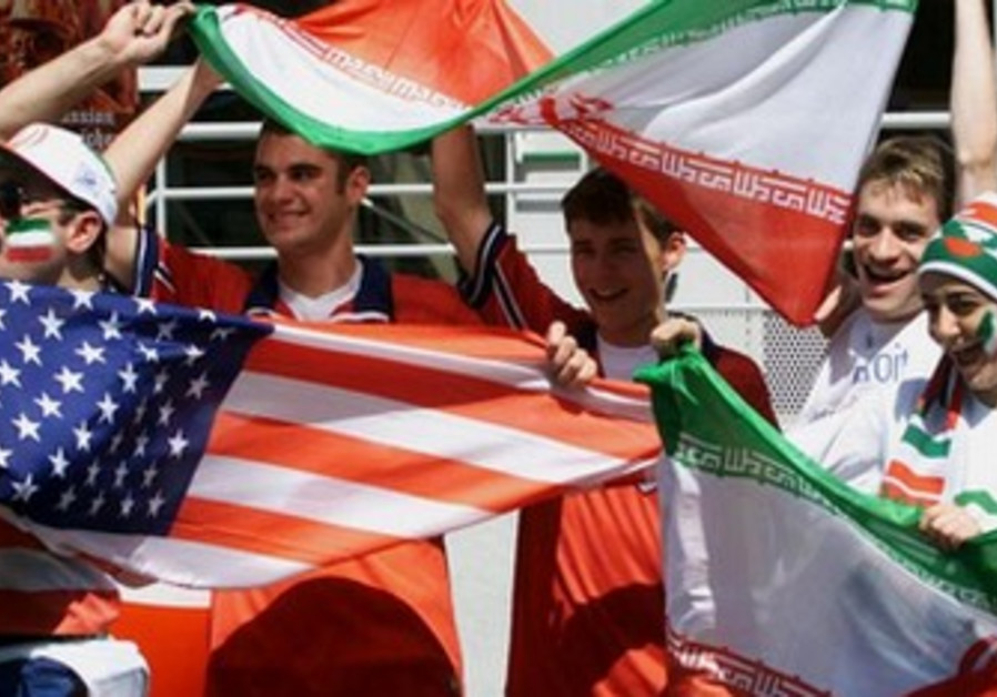 Fan cheer at the US-Iran match in the 1998 World Cup. 