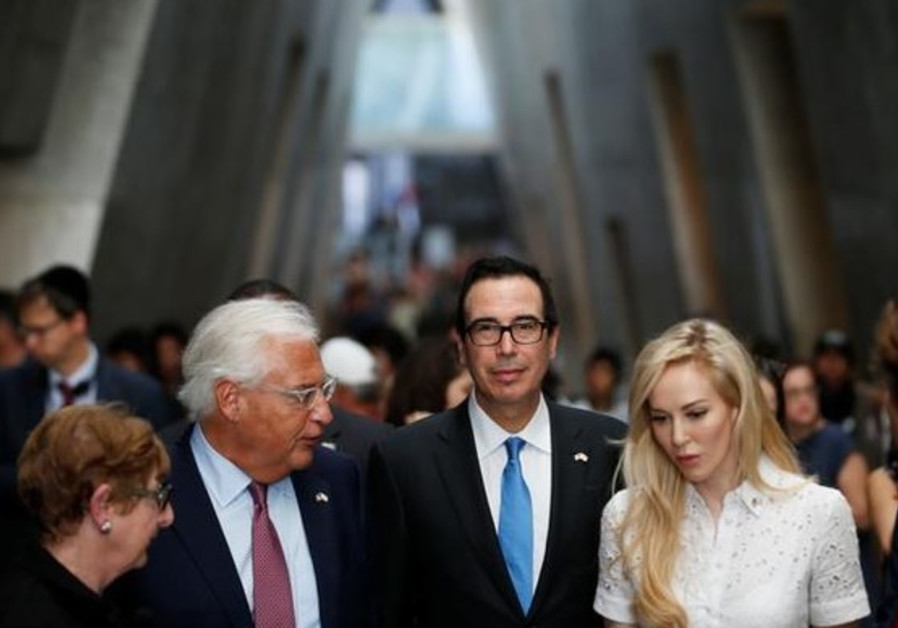 Treasury Secretary Steve Mnuchin, wife Louise Linton and US Ambassador to Israel David Friedman visit Yad Vashem.
