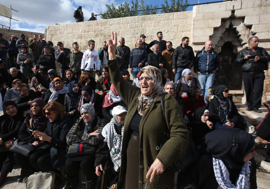 Protestors gather outside the Damascus Gate (credit: Marc Israel Selem)