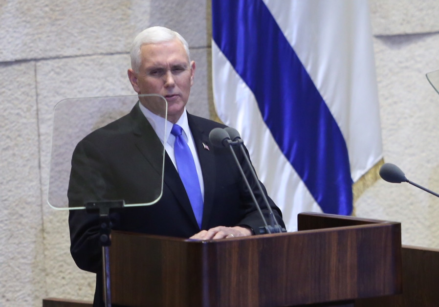 US Vice President Mike Pence delivers as speech at the Israeli Knesset  GIL YOCHANAN/POOL 