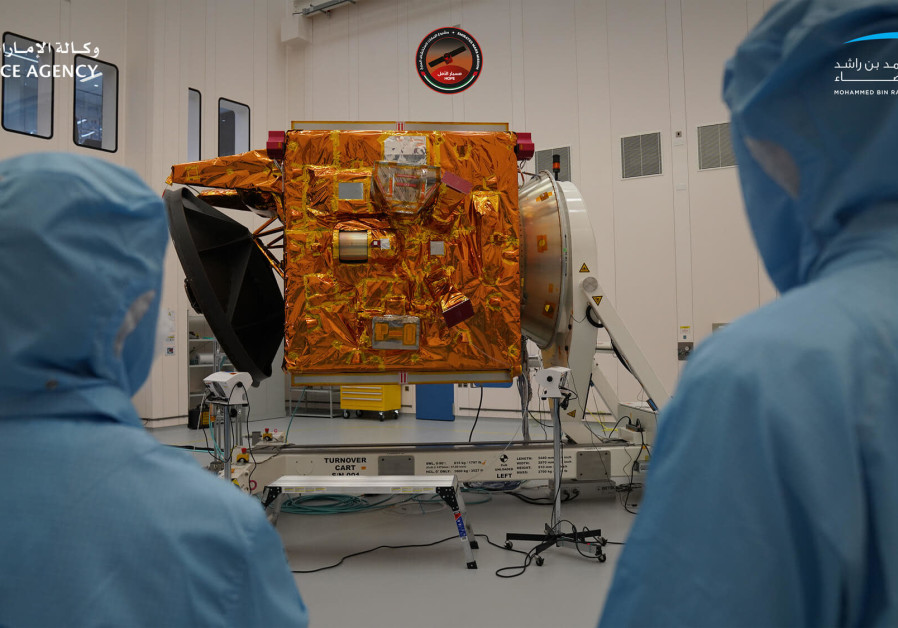 Al Amal (Hope) probe is prepared at the Mohammed bin Rashid Space Center. (UAE Space Agency)