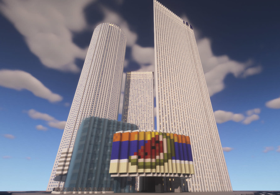 Tel Avvi's Azrieli Towers reconstructed in 'Minecraft.' (Photo credit: BTE Israel)