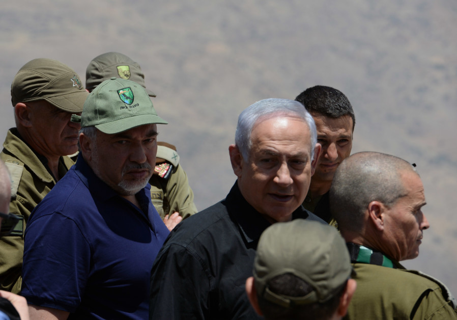 Defense Minister Avigdor Liberman and Prime Minister Benjamin Netanyahu in a tour of Mt. Hermon and 