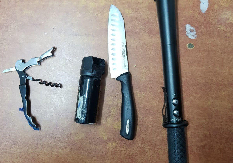 Club, knife and pepper spray confiscated in Eilat.