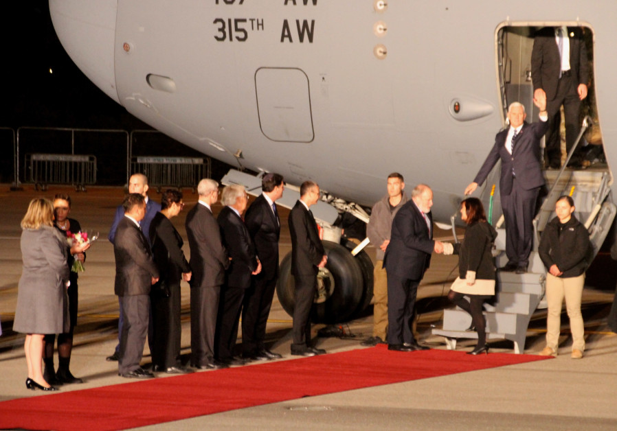 Vice President Mike Pence arrives in Israel, January 21, 2018.