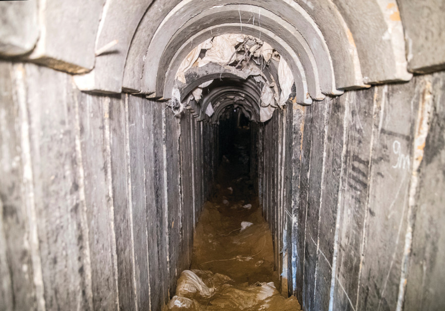 A general view of the interior of a cross-border attack
        tunnel dug from Gaza to Israel, near Kissufi