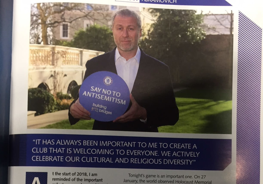 The forward of the program for Chelsea F.C.'s match on January 31, 2018, kicking off the club's campaign to fight antisemitism. (Credit: JPost staff)