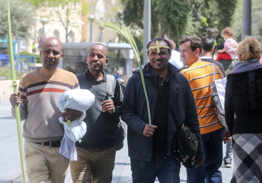 Commemorating Jesus’s entry into Jerusalem on Palm Sunday, March 25, (Credit: Marc Israel Sellem/The Jerusalem Post)