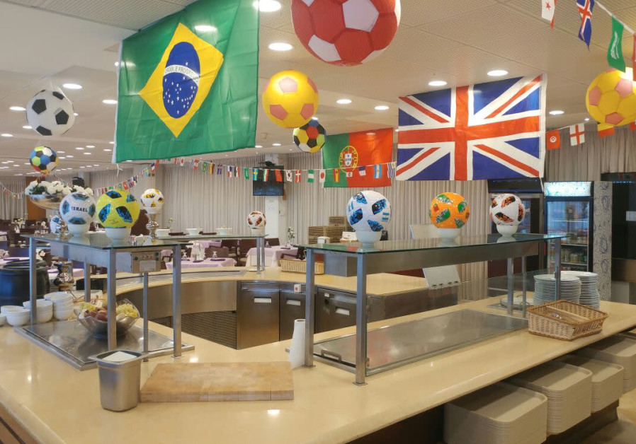 Flags hung in the Knesset cafetira in honor of the World Cup, July 8, 2018 (Knesset)