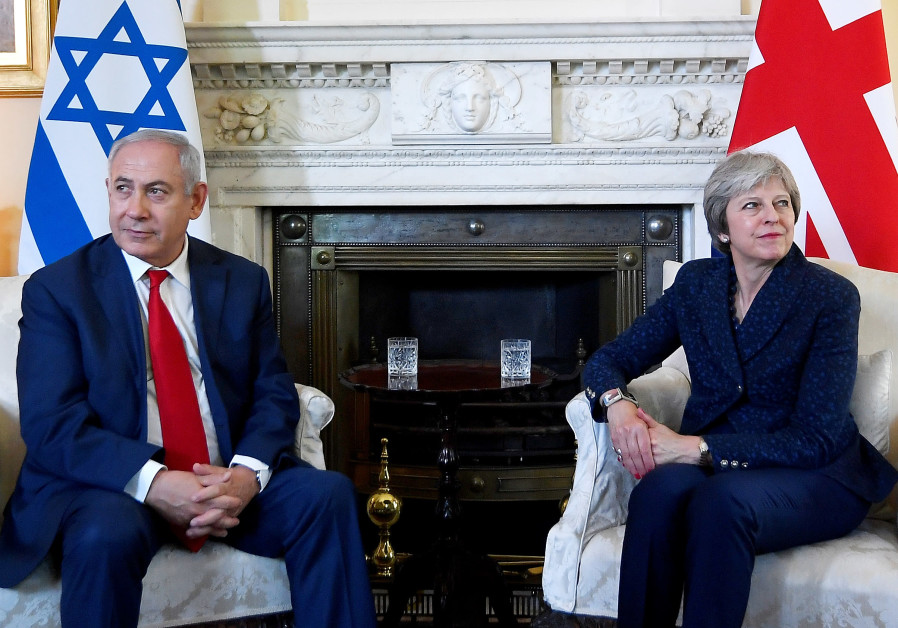 Britain's Prime Minister Theresa May welcomes Israel's Prime Minister Benjamin Netanyahu to Downing 