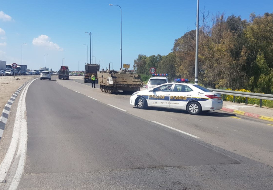 An IDF armored pesonnel carrier on the side of the road, March 26th, 2019
