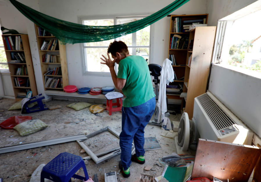 Yael Nisinbaum reacts after house near the Gaza border was struck by a rocket on May 4, 2019