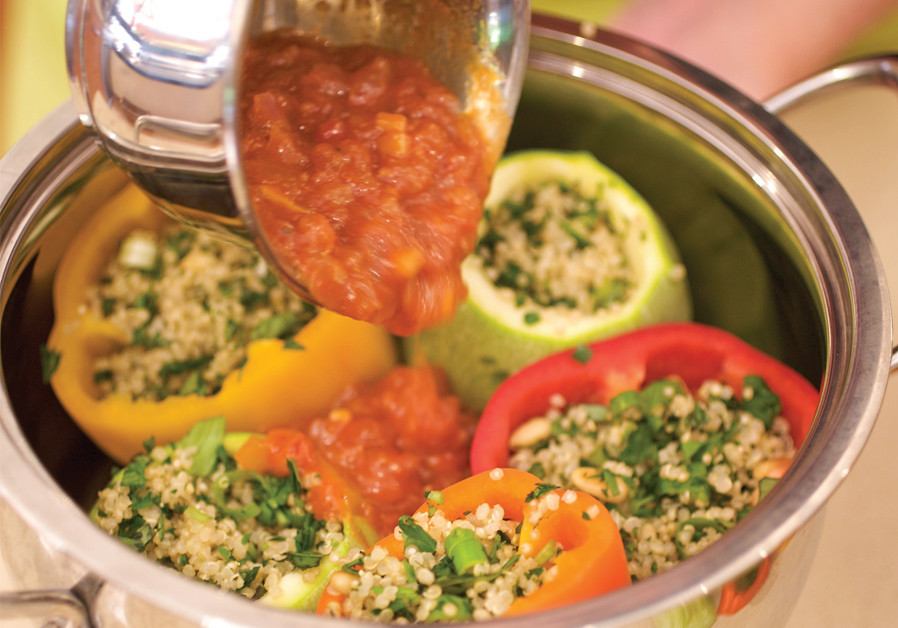PEPPERS AND ZUCCHINI WITH QUINOA OR COUSCOUS, PINE NUTS AND HERBS (Credit: DROR KATZ)