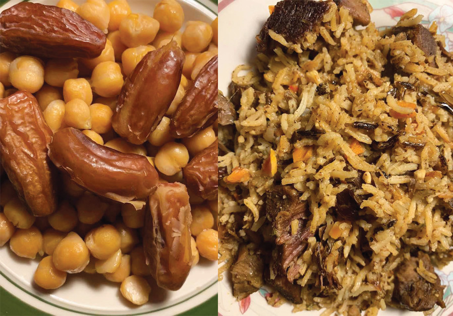 FESTIVE RAMADAN foods: Chickpeas and dates to break the fast (left); lamb and rice. (Credit: MONGID ELAMIN)