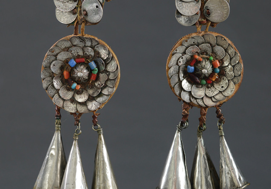 HEAD JEWELRY pieces, worn on the temples, made in Morocco in the late 19th century. (Credit: SHAI BEN EFRAIM)