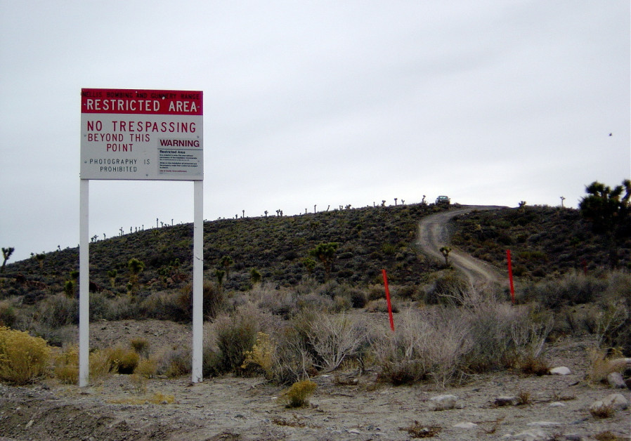 Warning sign near secret Area 51 base in Nevada.