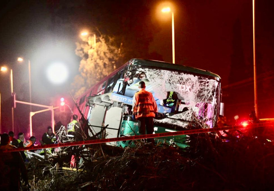 View of the bus after the traffic accident, December 22, 2019 (Photo Credit: Police Spokeperson's Unit)