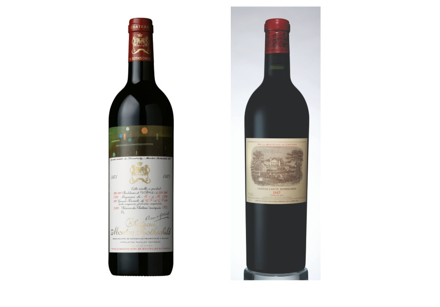 TWO FLAGSHIP wines of Bordeaux (from left): Chateau Mouton Rothschild and Chateau Lafite Rothschild.(Credit: Courtesy)
